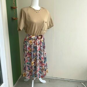 Vintage 80s Jungle Leaf Print Secretary Dress